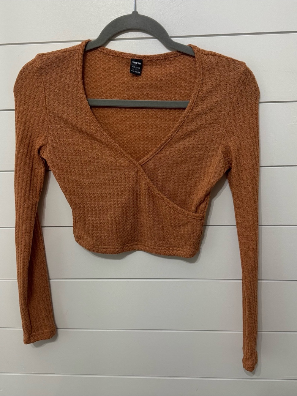 Shein long sleeve waffle knit crop top
